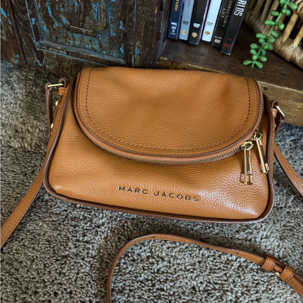 Marc Jacobs Cognac Pebbled Leather Crossbody with Gold Hardware